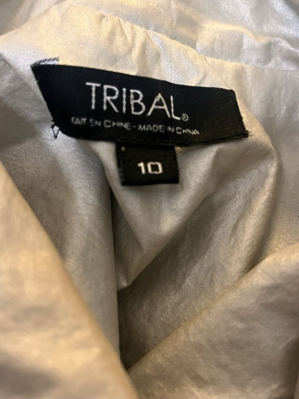 Tribal Brand Silver Metallic Jacket Sz 10 3/4 Roll Balloon Sleeves Rain Coat - Picture 6 of 8